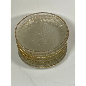 Vintage Jeannette Glass "Harp" Pattern 7 Coasters w/ Gold Trim